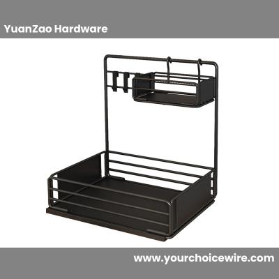 Black Iron 2-Tier Kitchen Countertop Storage rack Kitchen Basket Holder with Hooks
