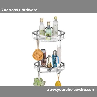 Wall Mounted Bathroom fan-shaped Shower Caddy 2-tier Storage Basket Holder with hook