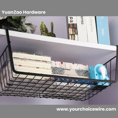 Black Metal Household Wire Storage Basket Under Shelf Under Cabinet