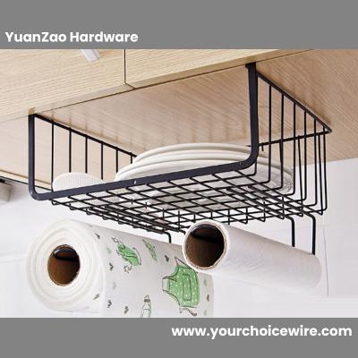 black Wire Storage Basket under Shelf with hook